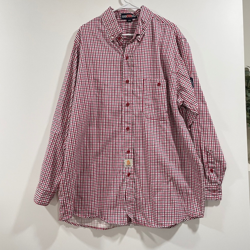 Bocomal‎ FR Shirt Mens 2XL Red Plaid Flame Resistant NFPA 2112 CAT 2 FRC0816